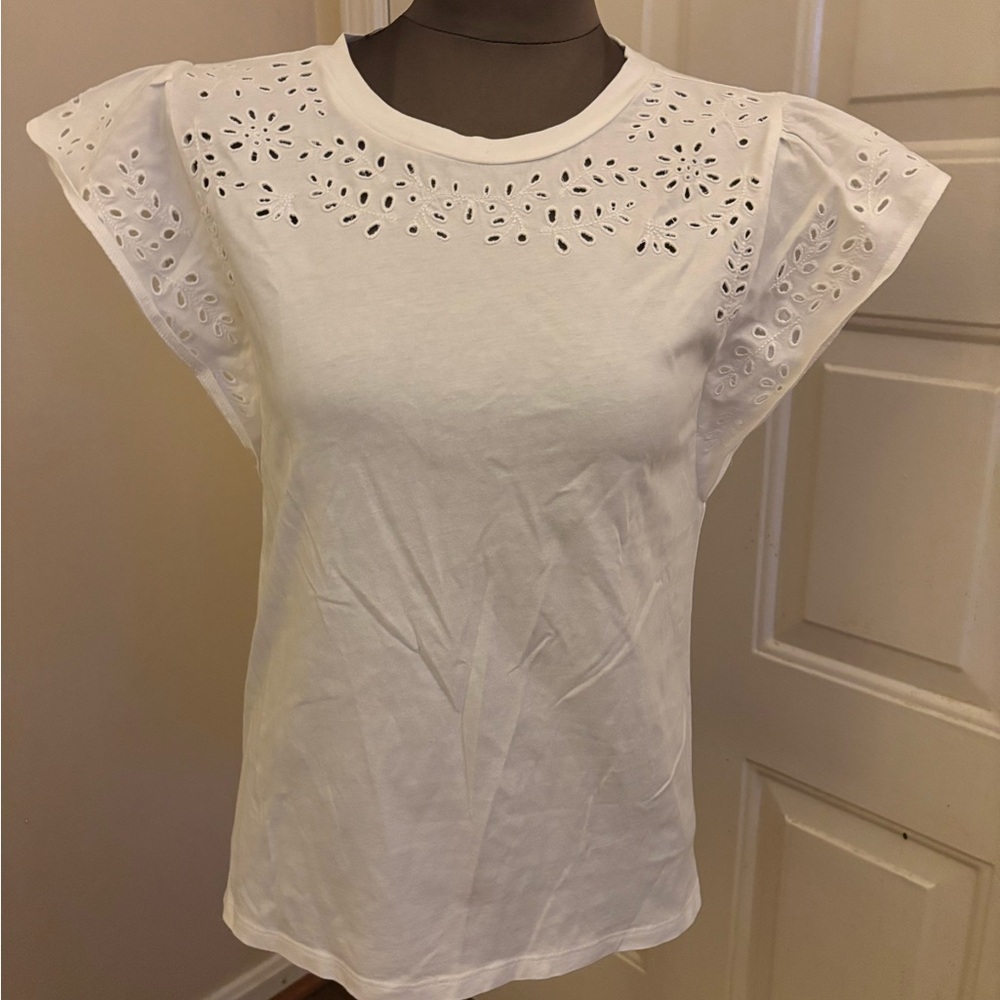 Ann Taylor White Eyelet Short Sleeve Top